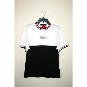 NWT GUESS White and Black Color Block T-Shirt Size Large